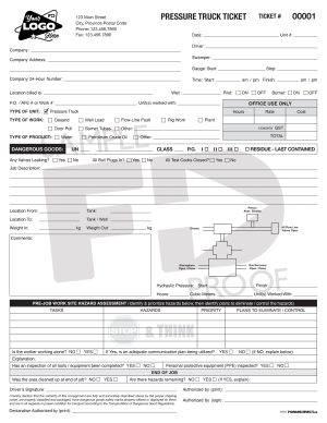 Pressure Truck Ticket Custom Form Template