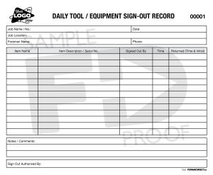 daily tool equipment sign out record custom form template