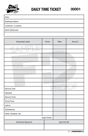 Daily Time Ticket Customizable Form Template