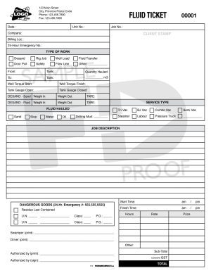 Fluid Transfer Ticket Customizable Form Template