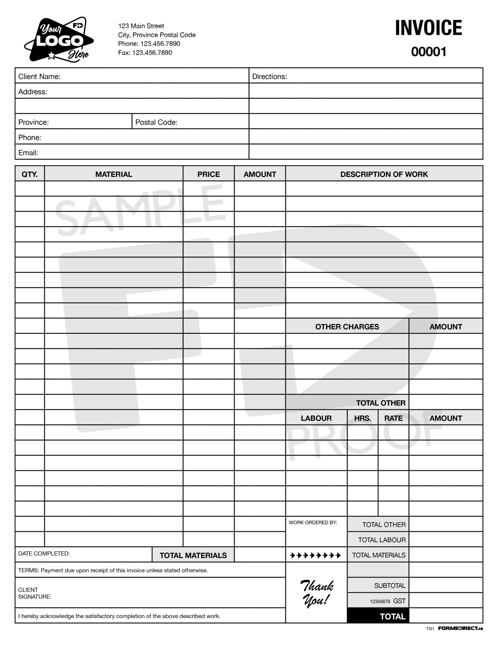 electrical hvac automotive labour materials invoice