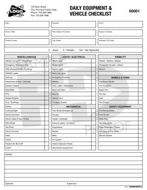 daily heavy equipment vehicle inspection checklist