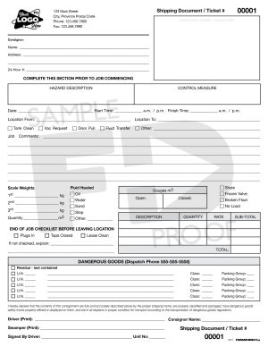 Vacuum Truck Ticket Customizable Form
