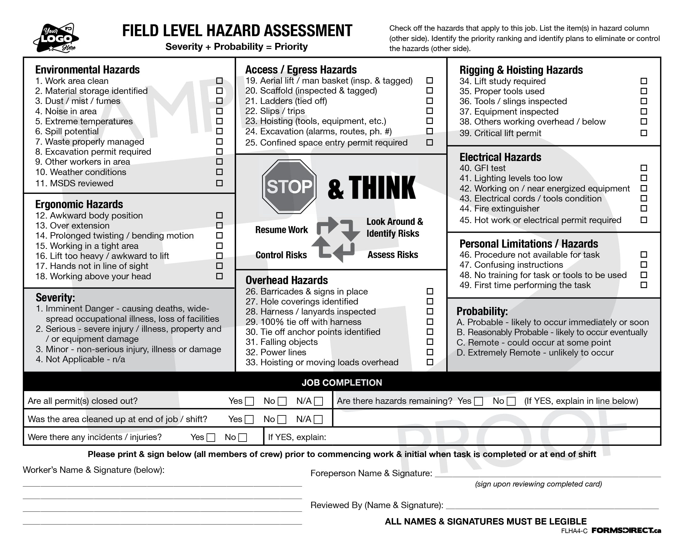 field level hazard assessment flha card template