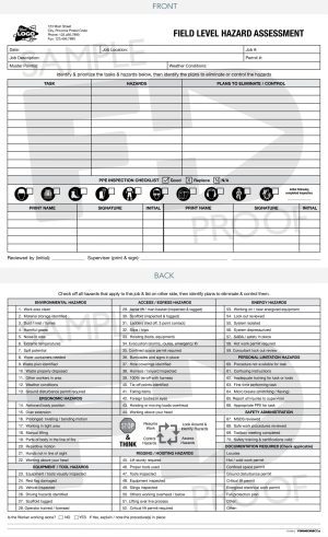 field level hazard assessment safety card template
