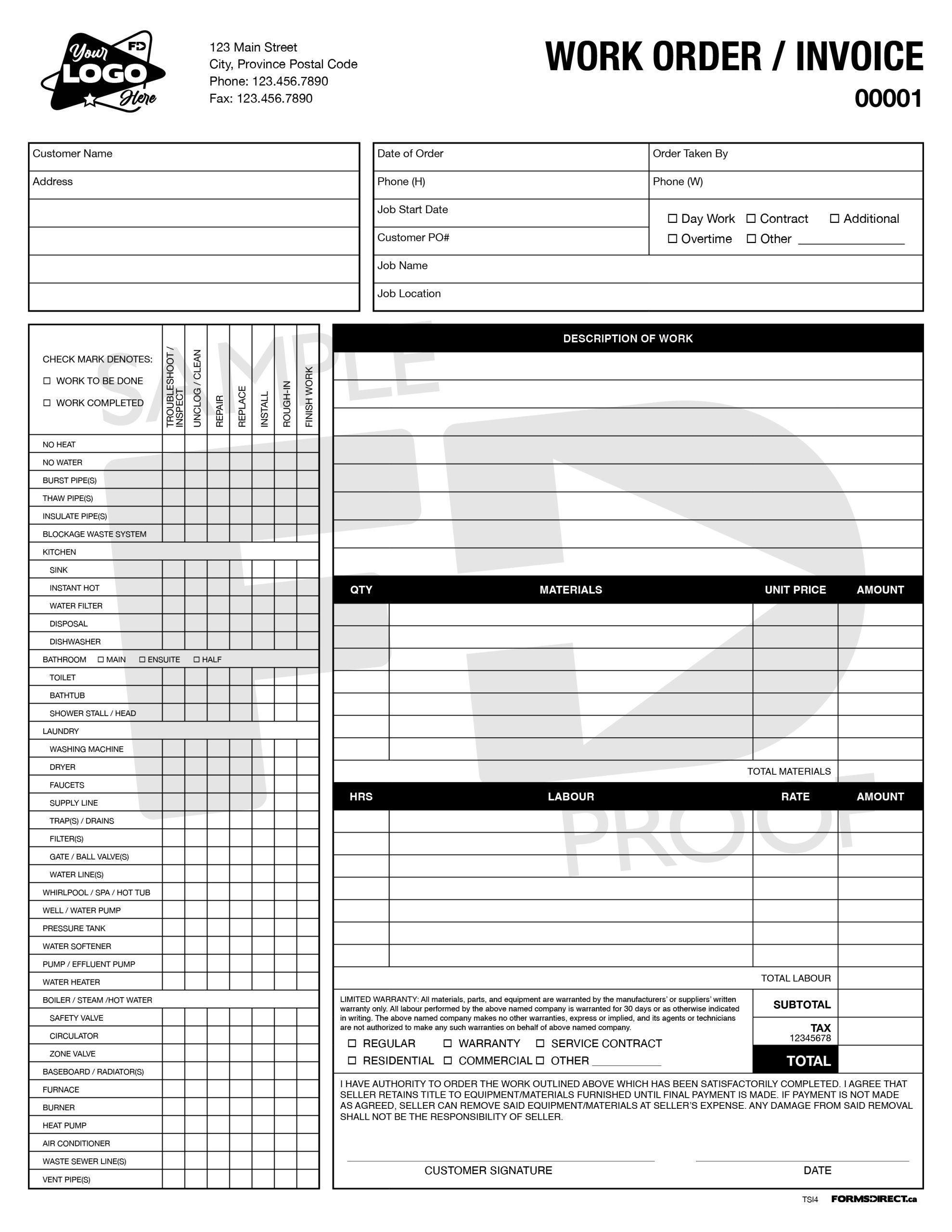 Trade Specific Invoice Plumbing Custom