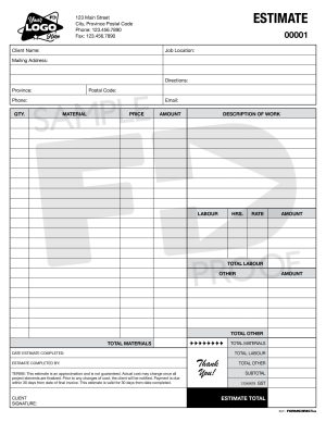 custom estimate ncr form