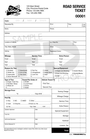 custom towing road service ticket