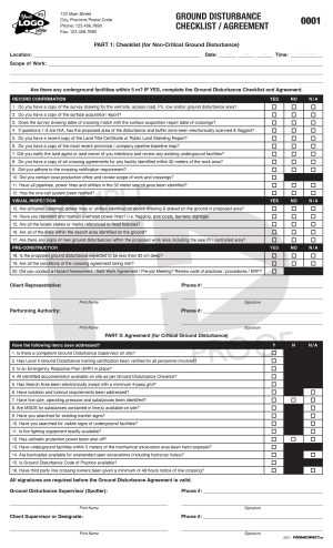 Ground Disturbance Checklist Custom Form Template
