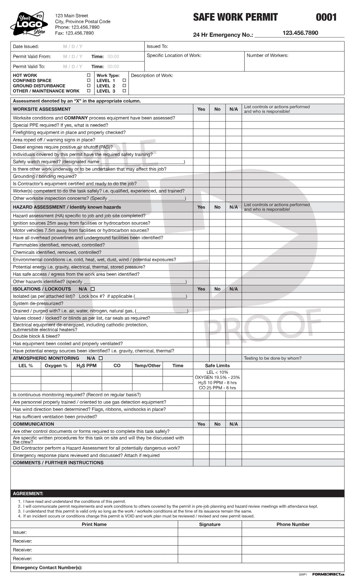 Safe Work Permit | SWP1 | Forms Direct