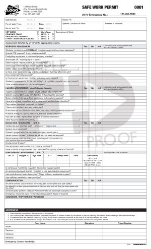 Safe Work Permit Customizable Form