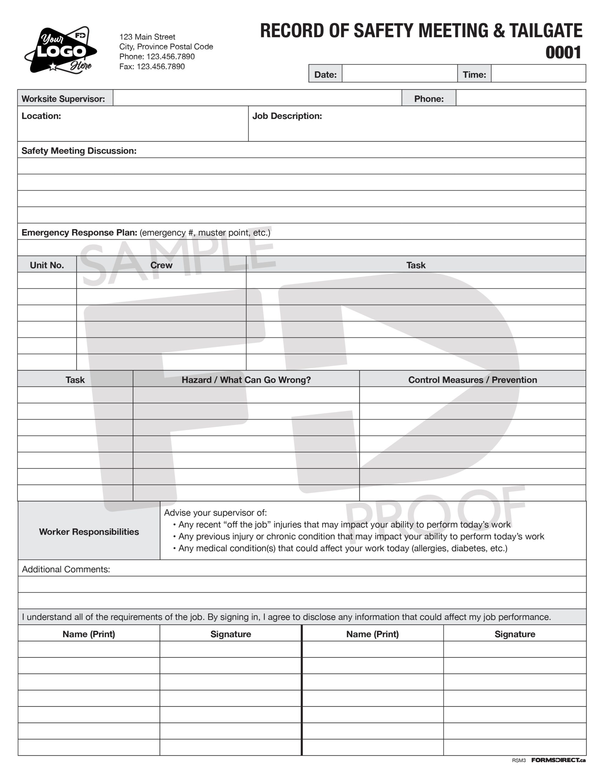 Record of Safety Meeting & Tailgate custom form